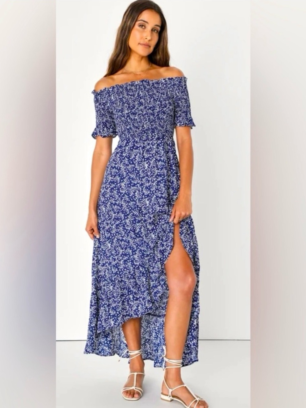 Lulu's One-Shoulder Blue Floral High-Low Maxi Dress
